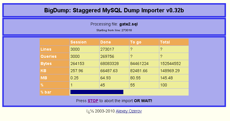 BigDump:导入超大mysql数据库文件工具